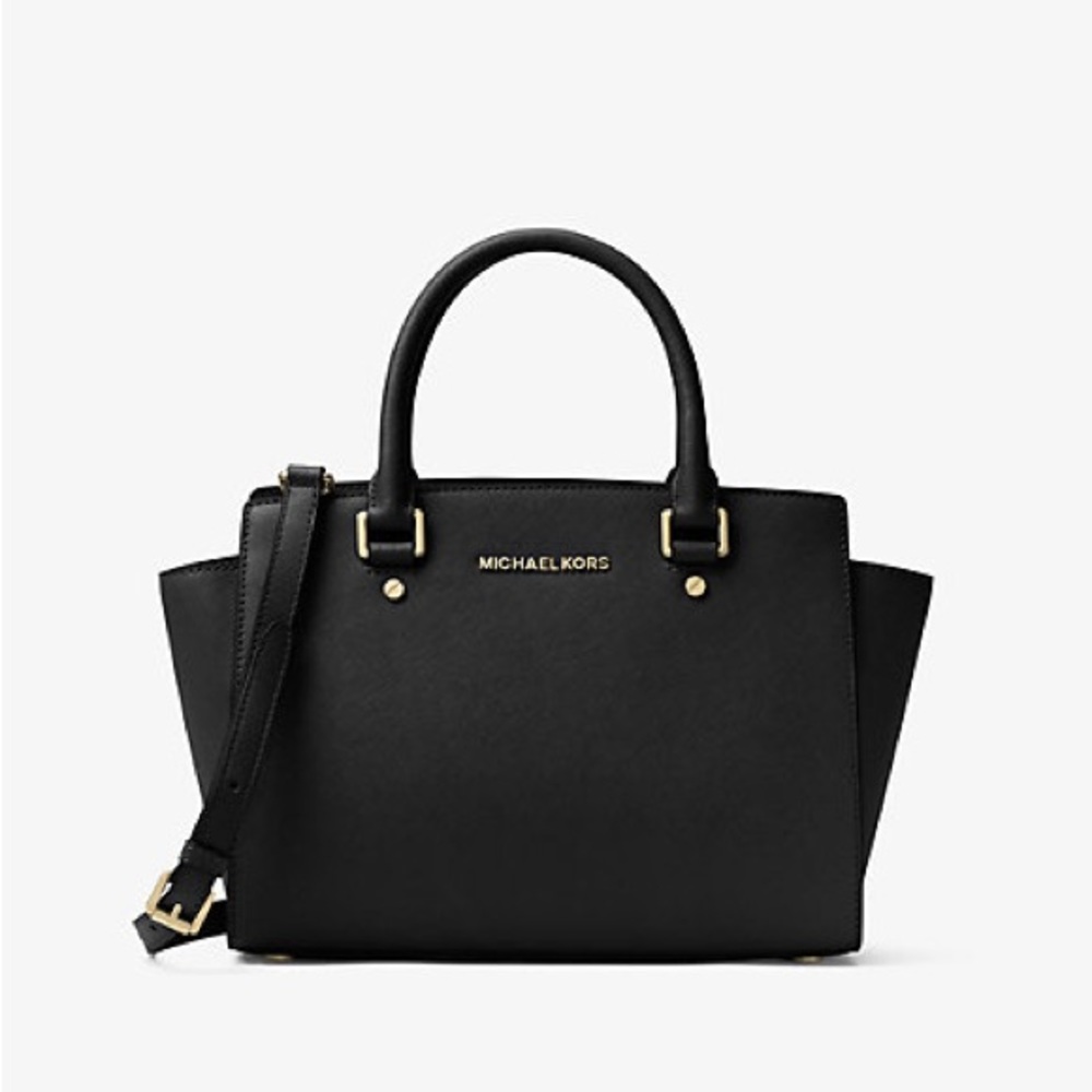 Black Michael Kors Selma Saffiano Leather Medium Satchel